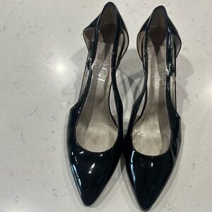 Agl Black Patent Slingback Pointed-Toe Heels